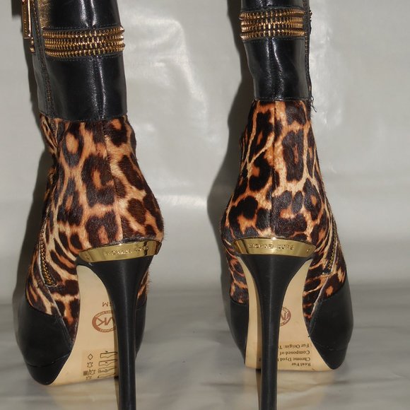Michael Kors Black, Gold and Animal Print Bootie - Picture 3 of 15